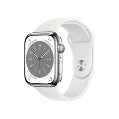 Apple Watch Series 8 GPS + Cellular Stainless Steel 45mm, Case Finish: Silver, Case Material: Stainless Steel, Case Size: 45mm, Connectivity: GPS + Cellular, Band Color: White, Band Size: Regular, Condition: New