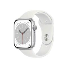 Apple Watch Series 8 GPS Aluminum 45mm, Case Finish: Silver, Case Material: Aluminum, Case Size: 45mm, Connectivity: GPS, Band Color: White, Band Size: Regular, Condition: New