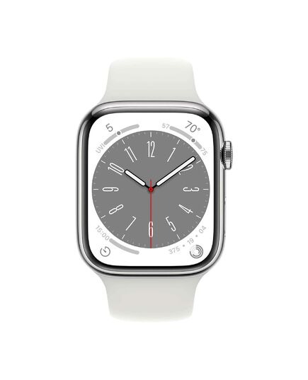 Apple Watch Series 8 GPS + Cellular Stainless Steel 45mm, Case Finish: Silver, Case Material: Stainless Steel, Case Size: 45mm, Connectivity: GPS + Cellular, Band Color: White, Band Size: Regular, Condition: New, 2 image