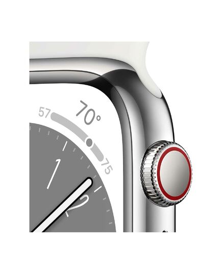 Apple Watch Series 8 GPS + Cellular Stainless Steel 45mm, Case Finish: Silver, Case Material: Stainless Steel, Case Size: 45mm, Connectivity: GPS + Cellular, Band Color: White, Band Size: Regular, Condition: New, 3 image